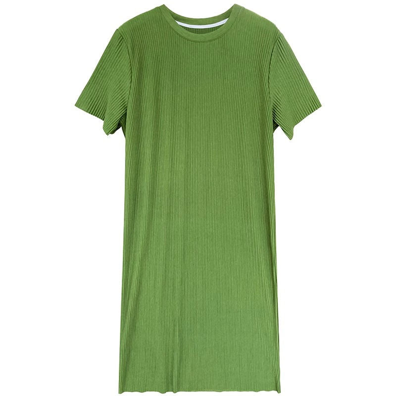Pleated T-shirt Dress for Women Summer Large Size Loose Casual Mid-Length over-the-Knee Straight Lazy Dress for Plump Girls