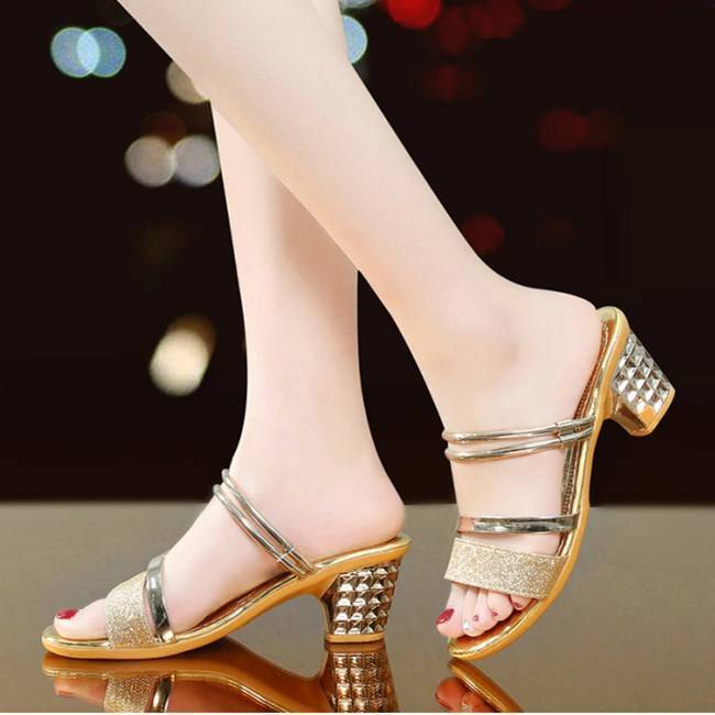 2023 Summer New Ladies' Sandals Chunky Heel Mid Heel Fashion Sandals Open Toe Korean Style Sexy All-Matching Sandals for Women