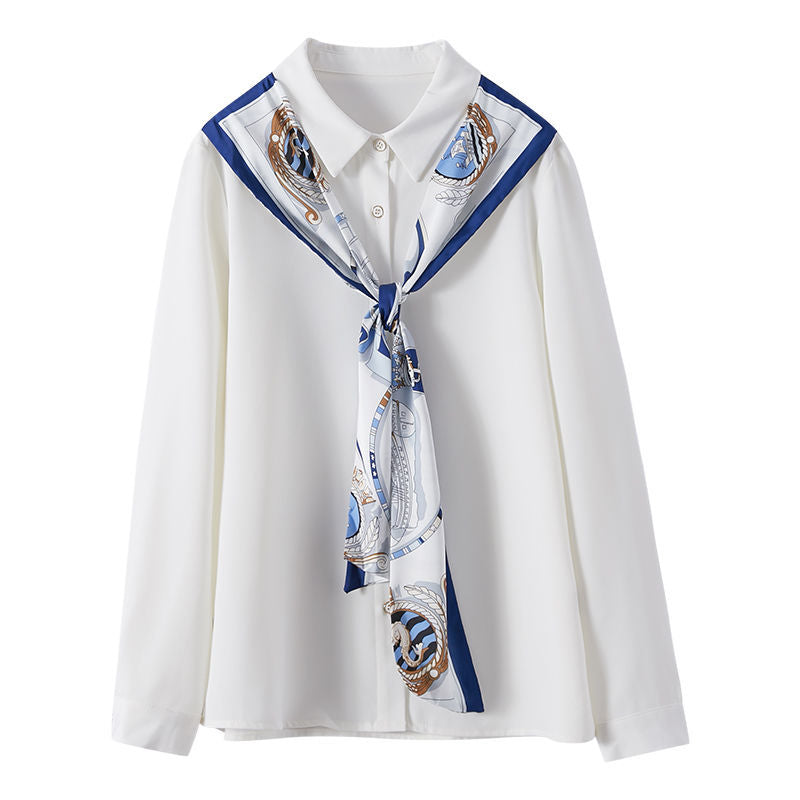 2022 New White Shirt Female White Collar Design Sense Niche Shirt Spring Chiffon Shirt Senior Sense Early Autumn Top