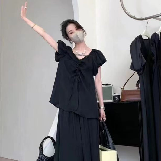 Large Size Women's Clothing Summer Fashionable Elegant Shoulder Elastic Design Suit Plump Girls Hong Kong Style Girl's Cold Dress