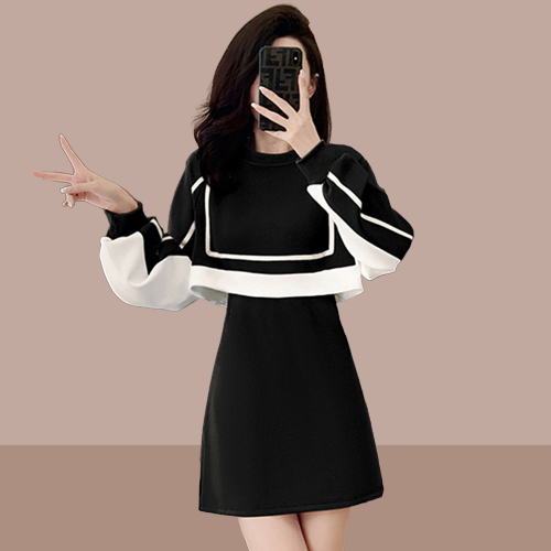 2023 Spring and Autumn New Women's Dress Women's Belly Covering Age Reducing False Two-Piece Suit Skirt Small Popular