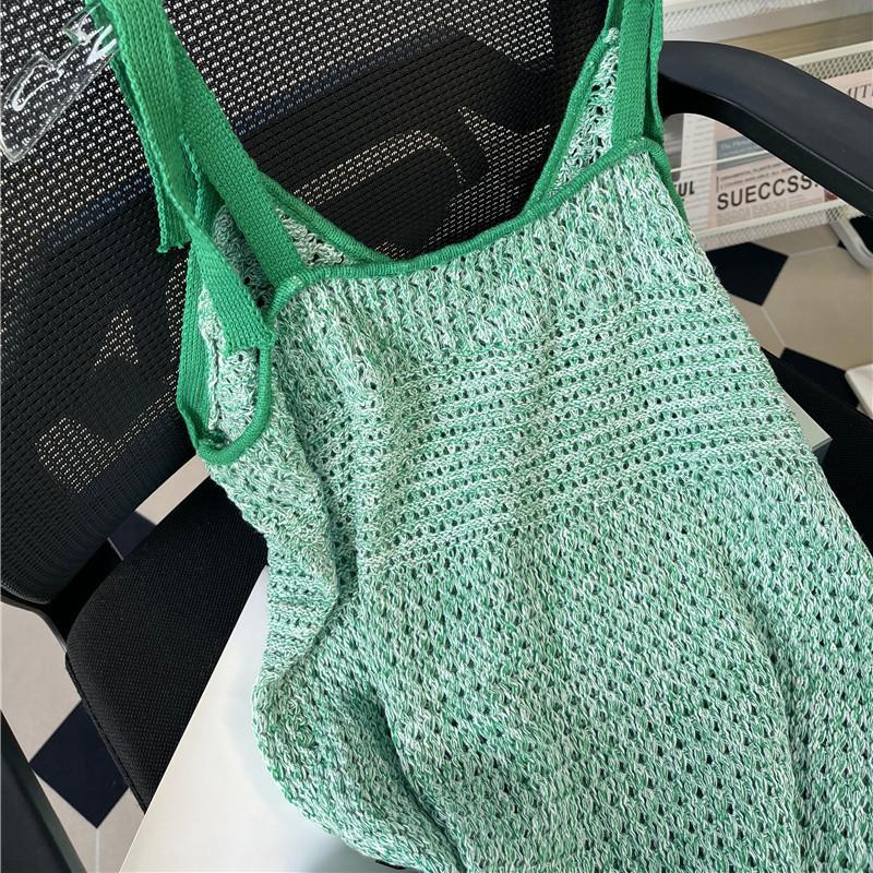 Green Knitted Suspender Dress 2023 Early Spring New Seaside Vacation Style Slim Slimming Long Sheath Women