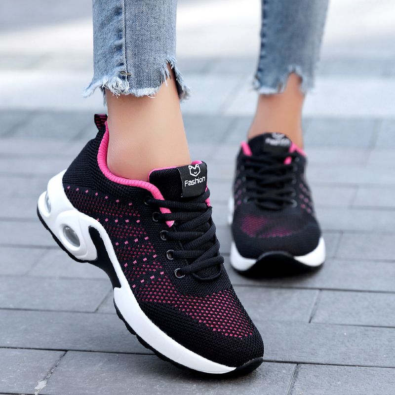 Fast Delta Spring and Autumn Flying Woven Versatile Korean Style Women's Sports Shoes Student Mesh Shock Absorption Non-Slip Air Cushion Running Shoes Women