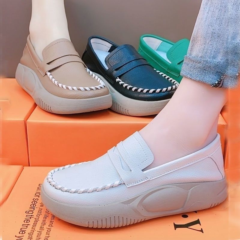 Authentic Leather Loafers Fashion Casual Sneakers for Women 2022 Autumn New Platform Shake Shoes Muffin Versatile Shoes