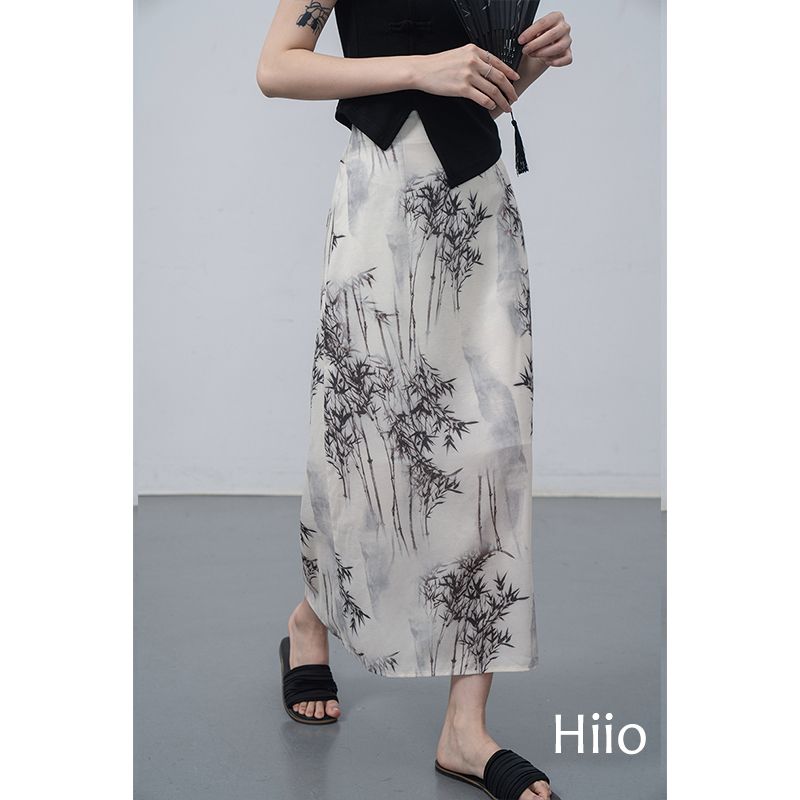 New Trung Quốc Phong Cách Mực Váy Của Phụ Nữ Mùa Hè Mới Thiết Kế Ý Ý Ý Ý Ý Thích Thích Váy Cao Eo Một Dòng Váy Chia Váy