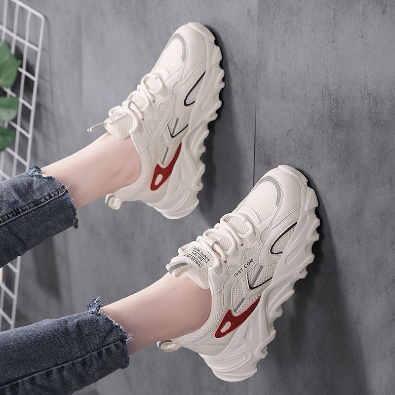 Popular Dad Shoes Women's Spring 2024 Mesh Breathable Shock Absorption Korean Sports Shoes Genuine Ultra Light Running Shoes