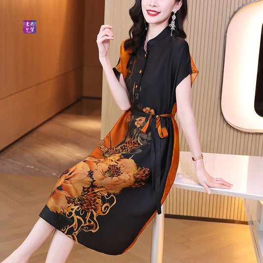 Summer Heavy Silk Dress Women's Mulberry Silk Brand Xiangyun Yarn Middle-Aged Mom Skirt Special Clearance