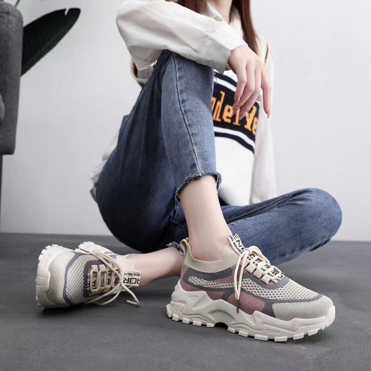 2024 Spring/Autumn Summer Casual Running Women's Shoes Height Increasing Daddy Shoes Thick Bottom Running Comfortable Mom Sneakers