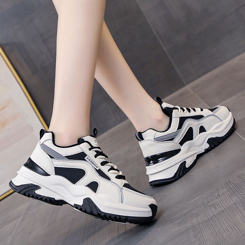 Genuine Leather Qi Wei Same Style Daddy Shoes Ins Trendy 2023 Spring and Autumn Internet Celebrity Sports Casual Shoes Super Popular Women's Shoes