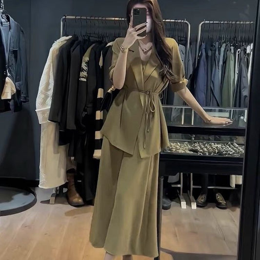 High-End Fashion Suit Women's 2024 Spring and Summer New Classic Style Temperament Suit Dress Waist-Tight Slimming Two-Piece Suit
