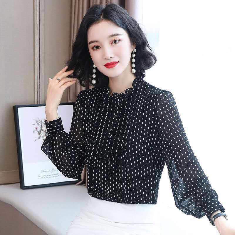 Wide Lady Wear Western Style Shirt Women's Spring and Autumn Elegant Chiffon Blouse Long Sleeve High-End Women's Top-Grade Bottoming Shirt