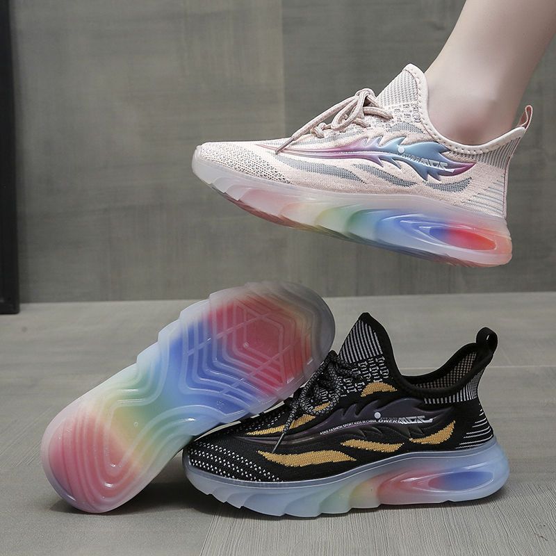 Soft Bottom Black Sneakers Women's Spring and Summer Running Driving Student Youth Jelly Rainbow Flat Single Lining Coconut Shoes