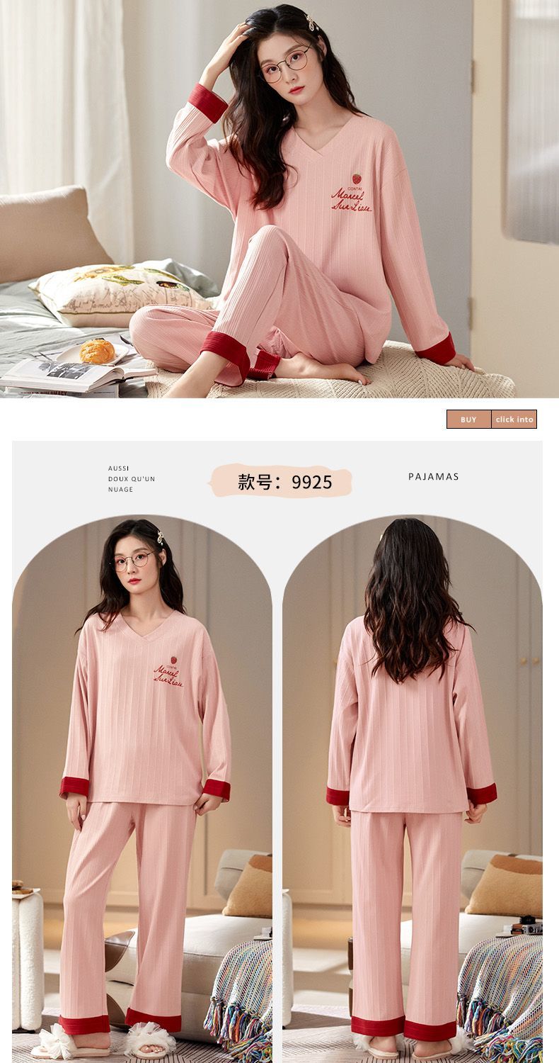 Bộ Đồ Ngủ 100% Cotton Nữ Xuân Thu Đông Dài Tay Quần Mới Rời Và Dễ Thương Của Cô Gái Mặc Nhà Bộ Đồ Mùa Thu