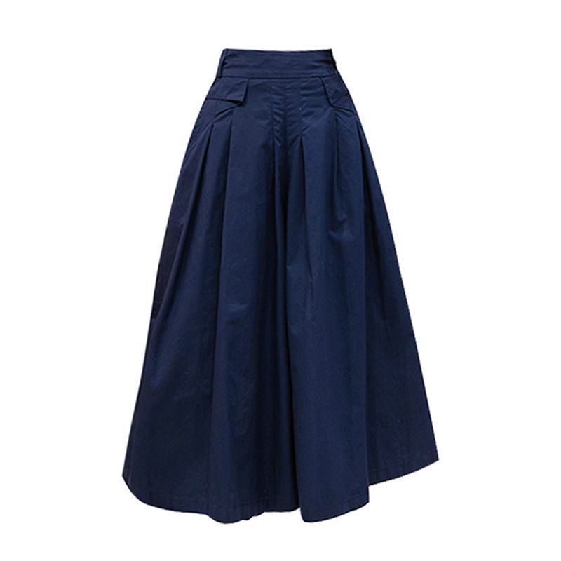 Quần culottes cạp cao nữ xuân hè mới màu trơn Quần ống rộng dáng rộng lưng thun Quần crop thường ngày Quần thời trang Ins