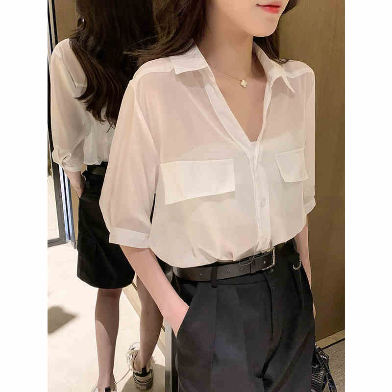 European Station 2022 Summer New Fashion Stylish Thin Shirt Women's Loose All-Match Design Chiffon Top Fashion