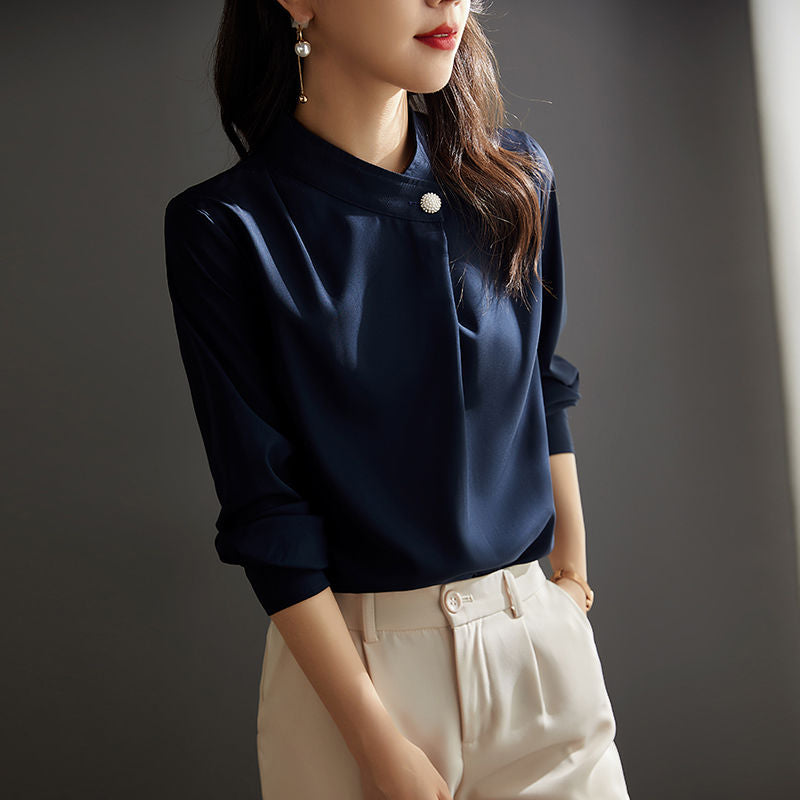 Thời Trang Cho Tất Cả Trận Đấu Áo Sơ Mi Voan Thường Ngày Xuân Thu Nữ Mới Thanh Lịch Ol Slim Fit Mặc Ngoài Bên Trong Mặc áo Sơ Mi Hàng Đầu