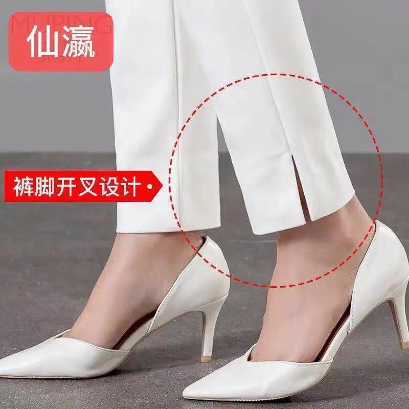 White Pants High Waist Slimming 2024 Spring, Summer and Autumn New Cropped Straight Ankle-Tied Pants Casual Loose Suit Pants Women