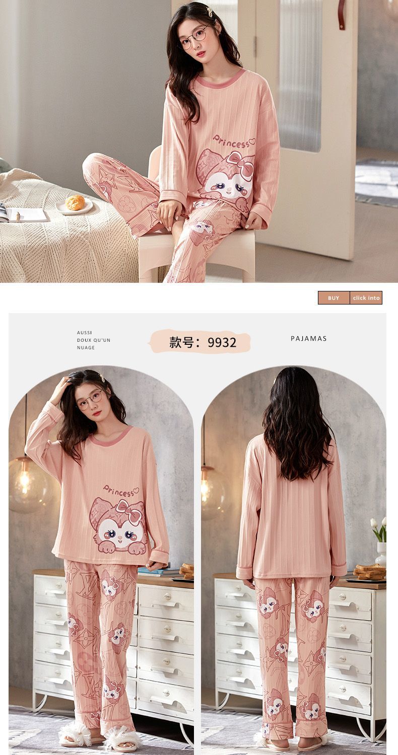 Bộ Đồ Ngủ 100% Cotton Nữ Xuân Thu Đông Dài Tay Quần Mới Rời Và Dễ Thương Của Cô Gái Mặc Nhà Bộ Đồ Mùa Thu