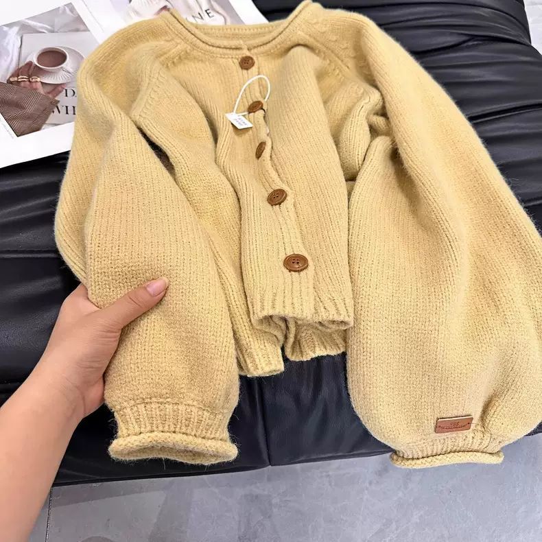 MILLI MILLU Small Sized Man's Wear Yellow Outerwear Knitwear Soft Glutinous Advanced Lazy Sweater Autumn and Winter