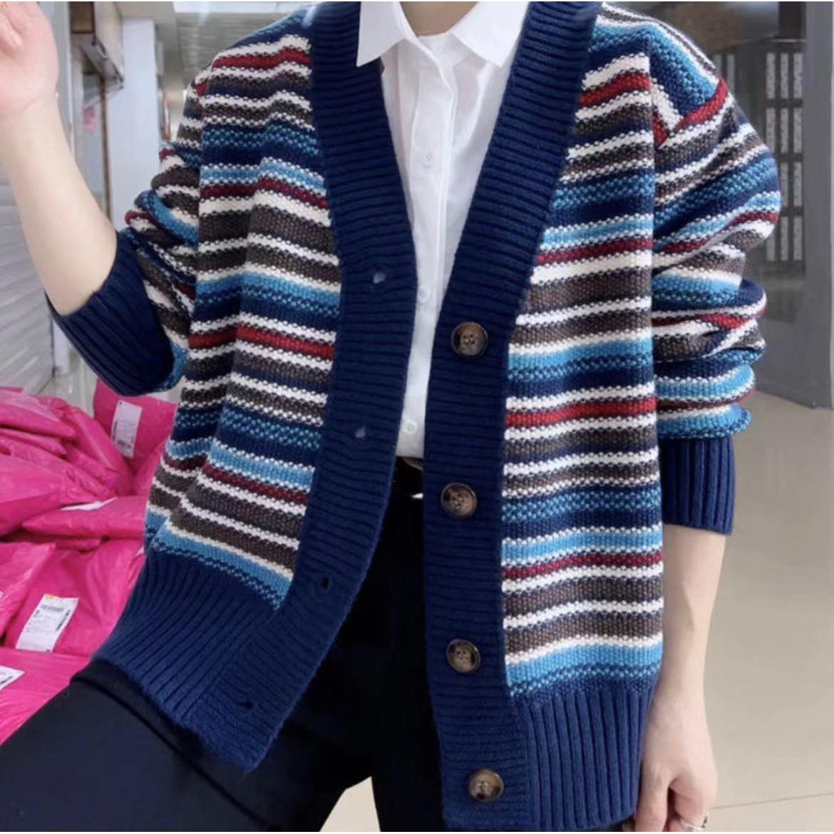 Dệt Kim Cardigan Áo Khoác Nữ Phong Cách Phương Tây