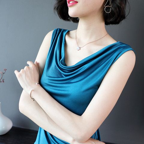 Summer Super Cool Bottoming Shirt New Pile Collar Camisole Women's Outer Wear Versatile Solid Color Sleeveless Slim Top