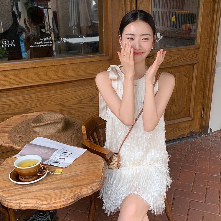 2023 Spring and Summer New Trendy Best-Selling Dress Chiffon Dress A- line Style Loose Slimming Graceful Skirt High-End Tassel