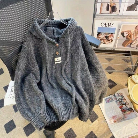 Milli Millu Idle Style Loose Hooded Sweatshirt Sweater Women's Fall and Winter Outer Wear 2024 Korean Knitted Top