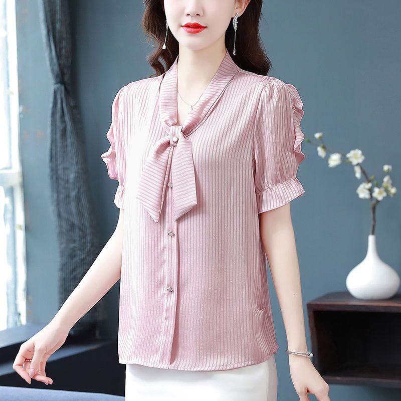 High-End Chiffon Shirt Short-Sleeved Women's Clothing2024Summer New Western Style Women's Shirt Fashion Versatile Top