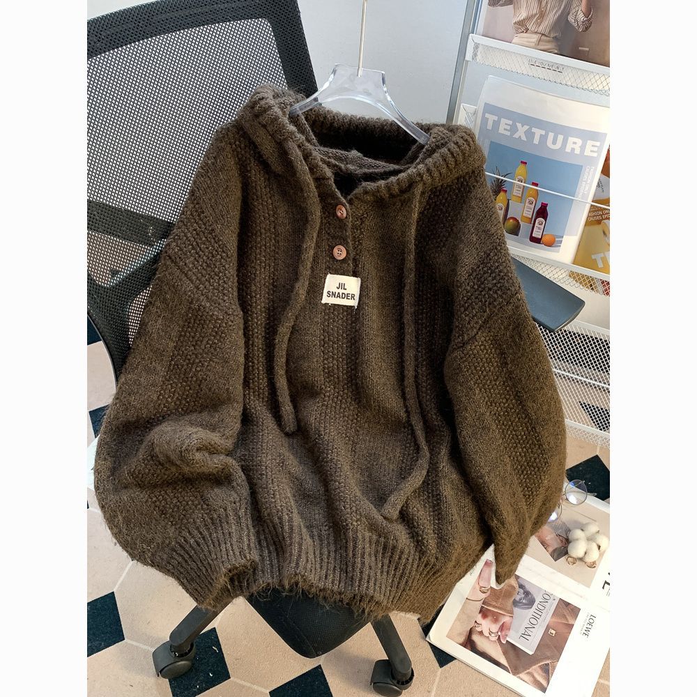 Milli Millu Idle Style Loose Hooded Sweatshirt Sweater Women's Fall and Winter Outer Wear 2024 Korean Knitted Top