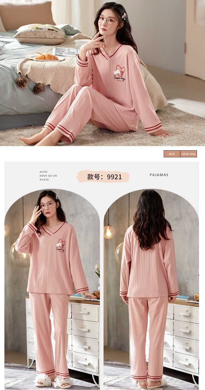 Bộ Đồ Ngủ 100% Cotton Nữ Xuân Thu Đông Dài Tay Quần Mới Rời Và Dễ Thương Của Cô Gái Mặc Nhà Bộ Đồ Mùa Thu