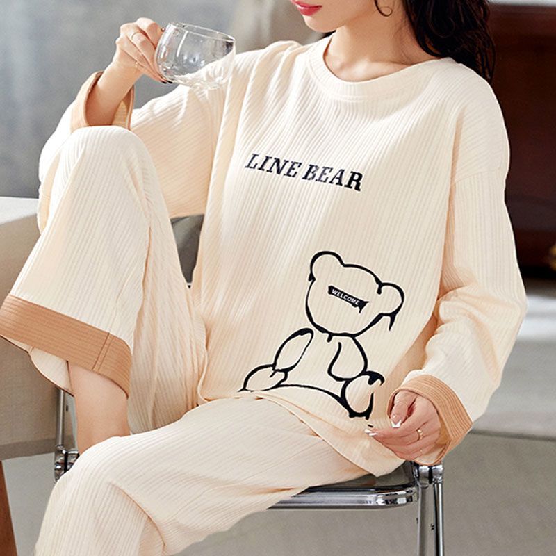 Bộ Đồ Ngủ 100% Cotton Nữ Xuân Thu Đông Dài Tay Quần Mới Rời Và Dễ Thương Của Cô Gái Mặc Nhà Bộ Đồ Mùa Thu