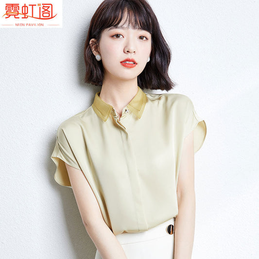 Summer Satin Shirt Short Sleeve Women's Long Sleeve 2023 New Women's Shirt Small Shirt High-End Western Style Chiffon Shirt