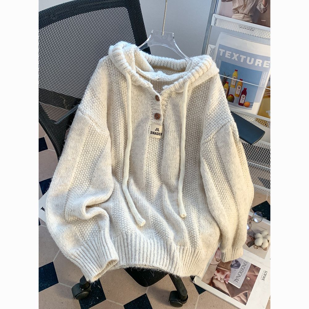 Milli Millu Idle Style Loose Hooded Sweatshirt Sweater Women's Fall and Winter Outer Wear 2024 Korean Knitted Top