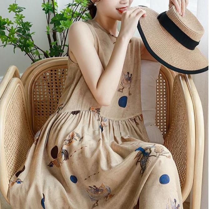 Foreign Trade Export to Italy Original Single Big Brand Label Cut Women's Clothes Printed Chiffon Dress Summer Sleeveless Vest Long Dress