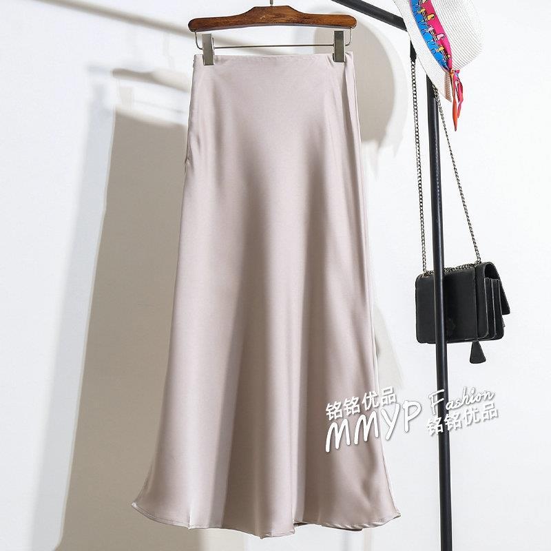 High-Grade Spring Champagne Acetate Satin Fishtail Skirt Women's Spring and Autumn Skirt2024New Type Hip Skirt Long Dress