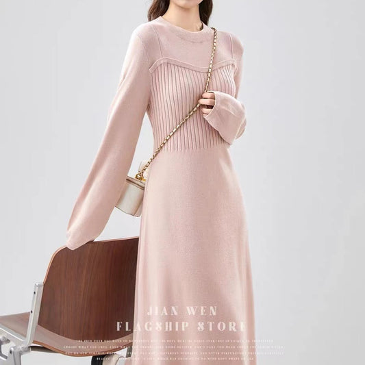 Fashion 2024 Autumn and Winter New Gentle Elegant Style over-the-Knee Knitted Dress Women's Slim Design Sense Woolen Skirt Trendy