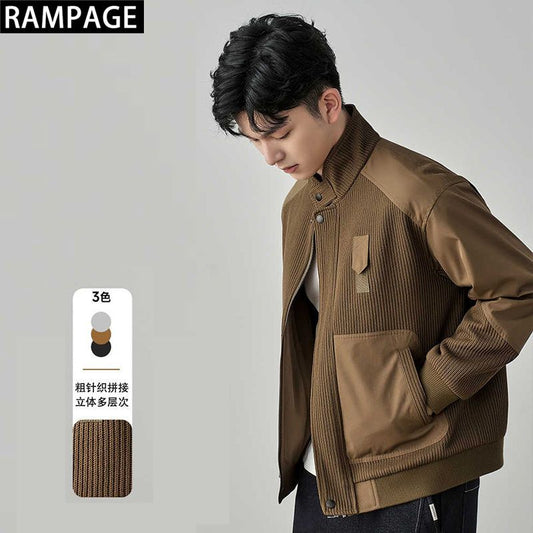 RAMPAGE áo khoác cổ đứng nam làm dày mùa thu và mùa đông phiên bản Hàn Quốc mới xu hướng áo khoác nam