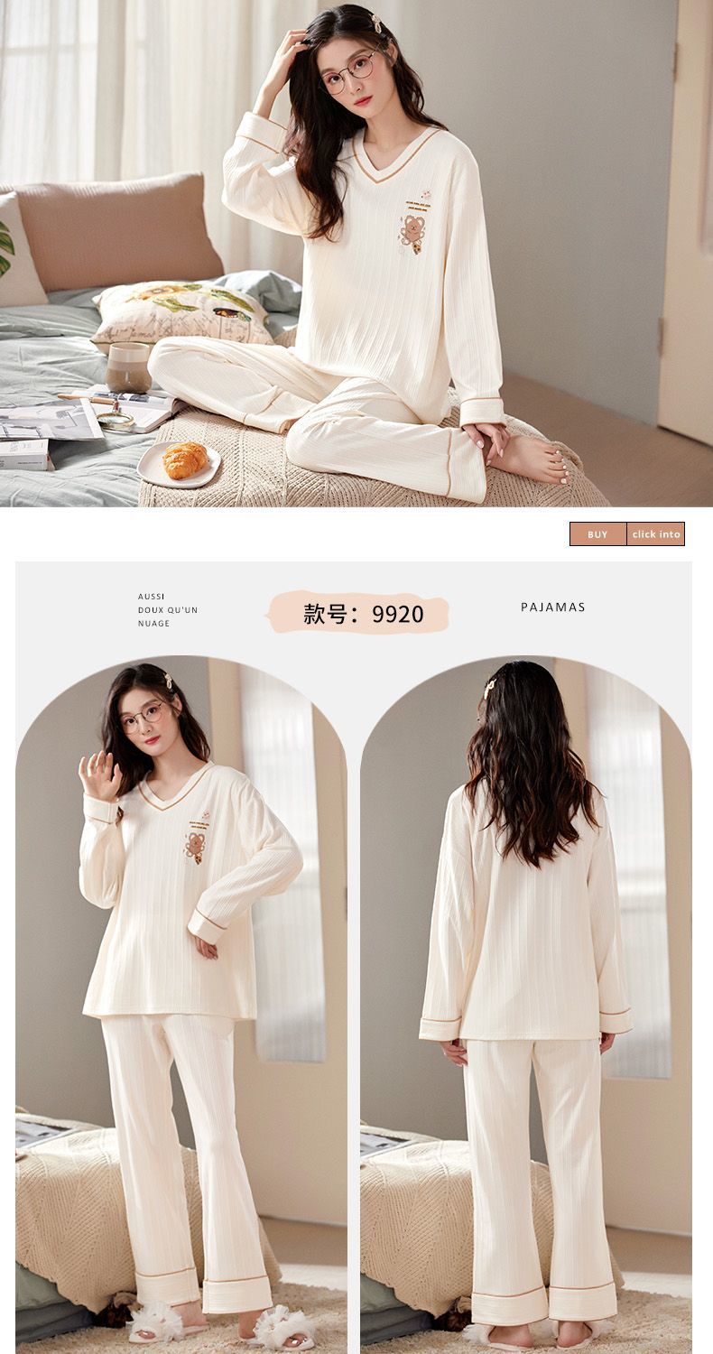 Bộ Đồ Ngủ 100% Cotton Nữ Xuân Thu Đông Dài Tay Quần Mới Rời Và Dễ Thương Của Cô Gái Mặc Nhà Bộ Đồ Mùa Thu