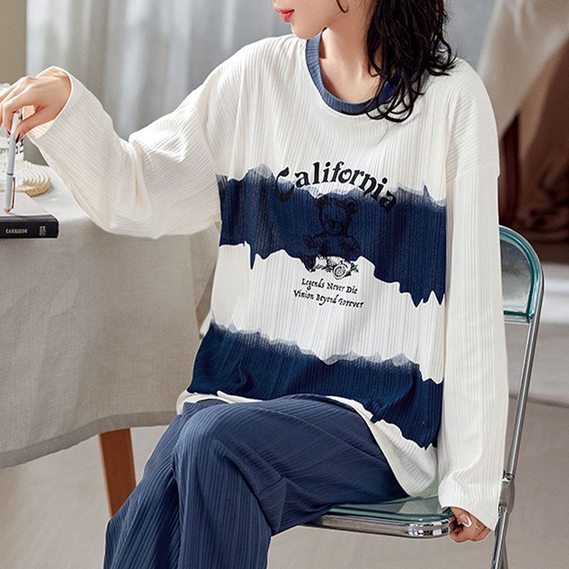 Bộ Đồ Ngủ 100% Cotton Nữ Xuân Thu Đông Dài Tay Quần Mới Rời Và Dễ Thương Của Cô Gái Mặc Nhà Bộ Đồ Mùa Thu