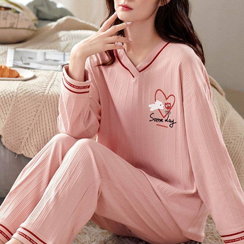 Bộ Đồ Ngủ 100% Cotton Nữ Xuân Thu Đông Dài Tay Quần Mới Rời Và Dễ Thương Của Cô Gái Mặc Nhà Bộ Đồ Mùa Thu