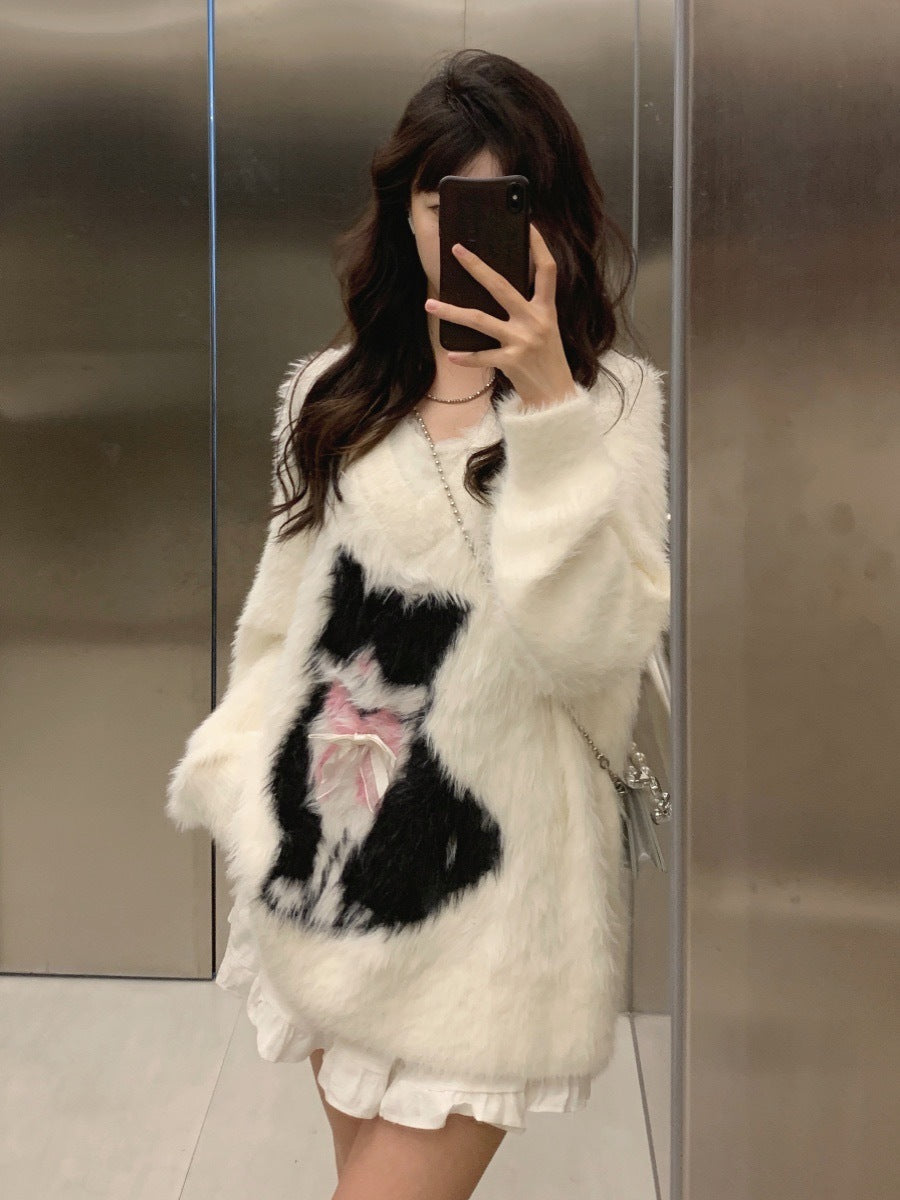 Korean Style Soft Glutinous Mink-Like V-Neck Sweater Coat Women'S Autumn And Winter Milk Fufu High-Grade Pure Desire Style Sweater Top