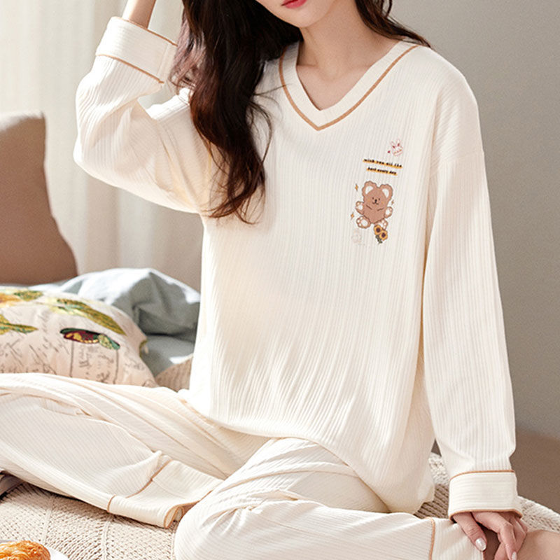 Bộ Đồ Ngủ 100% Cotton Nữ Xuân Thu Đông Dài Tay Quần Mới Rời Và Dễ Thương Của Cô Gái Mặc Nhà Bộ Đồ Mùa Thu