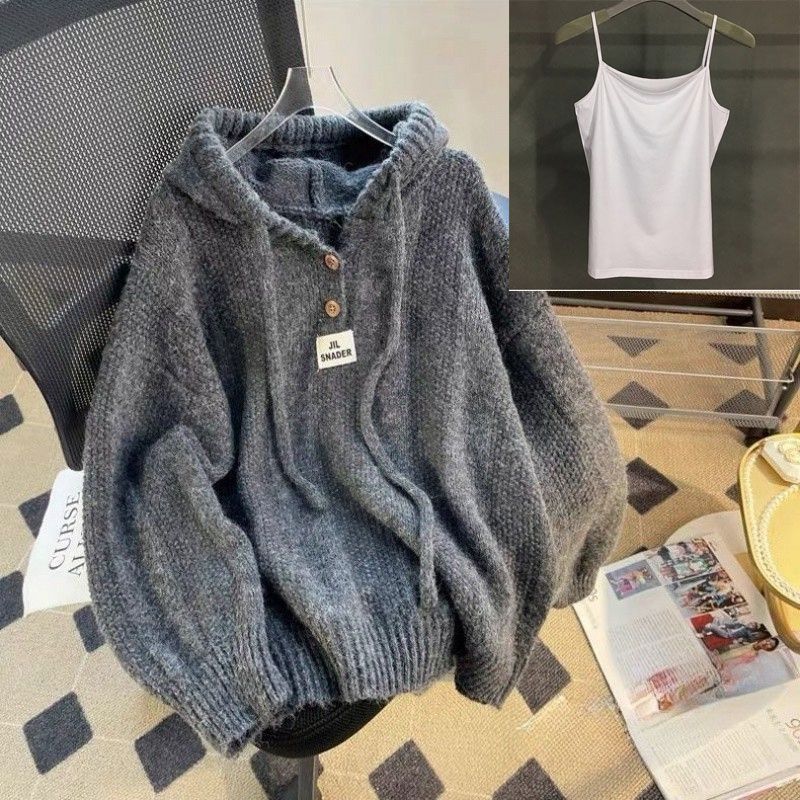 Milli Millu Idle Style Loose Hooded Sweatshirt Sweater Women's Fall and Winter Outer Wear 2024 Korean Knitted Top