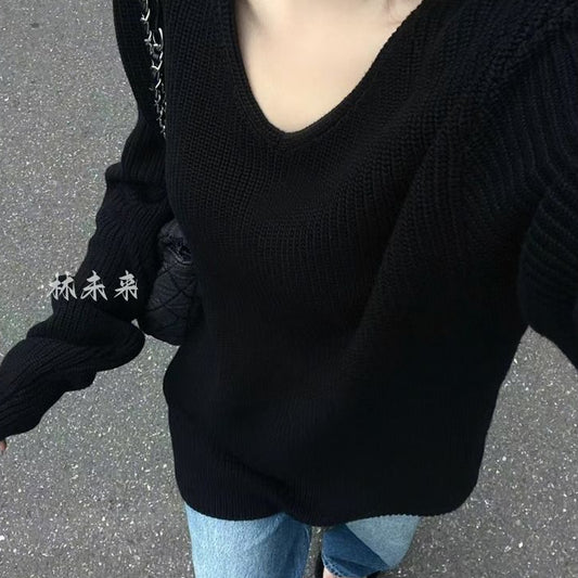 Loose V-neck Sweater Women's Korean-Style Idle Style 2023 Spring and Autumn New High-Grade Long-Sleeved Pullover Sweater Top