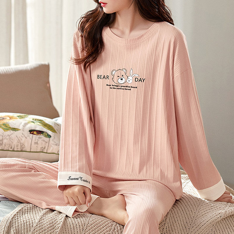 Bộ Đồ Ngủ 100% Cotton Nữ Xuân Thu Đông Dài Tay Quần Mới Rời Và Dễ Thương Của Cô Gái Mặc Nhà Bộ Đồ Mùa Thu