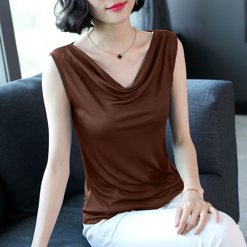 Summer Super Cool Bottoming Shirt New Pile Collar Camisole Women's Outer Wear Versatile Solid Color Sleeveless Slim Top