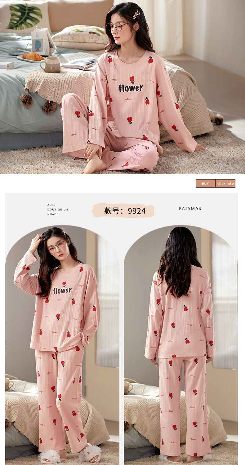 Bộ Đồ Ngủ 100% Cotton Nữ Xuân Thu Đông Dài Tay Quần Mới Rời Và Dễ Thương Của Cô Gái Mặc Nhà Bộ Đồ Mùa Thu