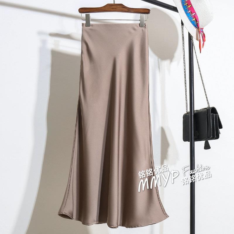 High-Grade Spring Champagne Acetate Satin Fishtail Skirt Women's Spring and Autumn Skirt2024New Type Hip Skirt Long Dress