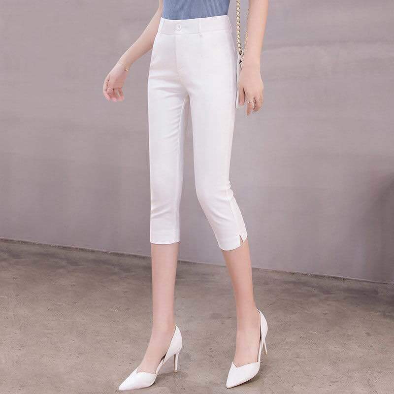 White Pants High Waist Slimming 2024 Spring, Summer and Autumn New Cropped Straight Ankle-Tied Pants Casual Loose Suit Pants Women