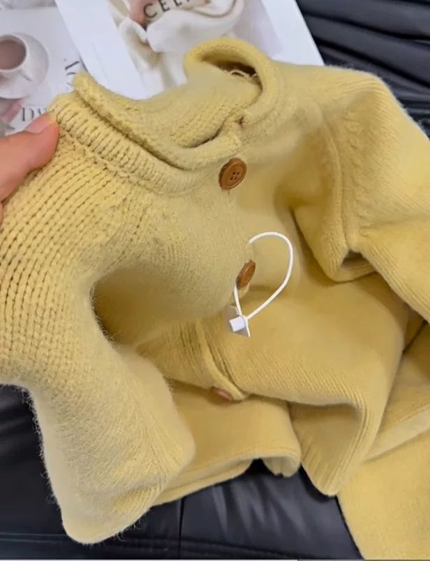 MILLI MILLU Small Sized Man's Wear Yellow Outerwear Knitwear Soft Glutinous Advanced Lazy Sweater Autumn and Winter